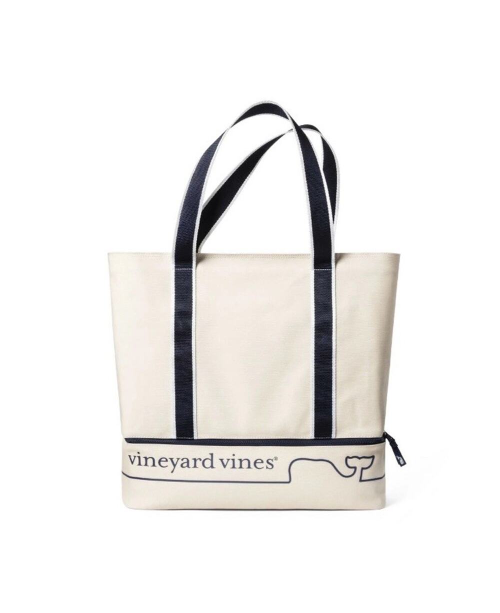 Vineyard Vines Target Whale Line Canvas Tote Bag Cream Navy Blue Beach New Flaws